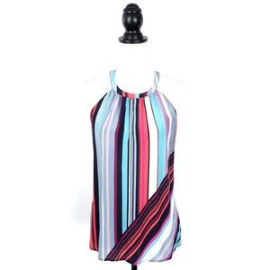 Serein Colorful Striped 100% Silk Halter Top Blouse Size Small